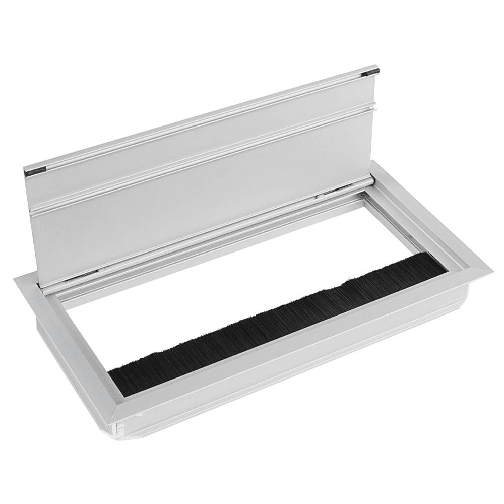 Beautiful cable management solution for conference tables and workstations with sheared corner design