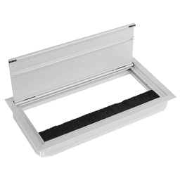 Beautiful cable management solution for conference tables and workstations with sheared corner design