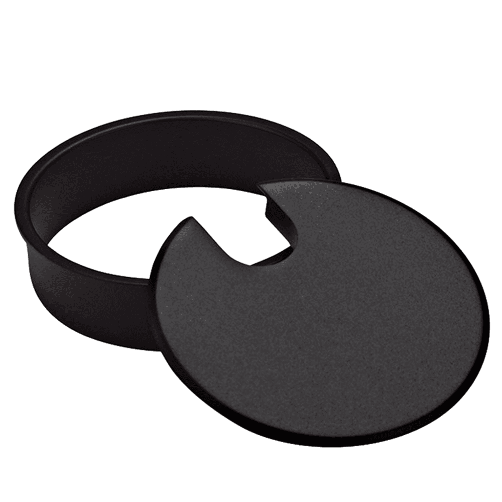 Matte black grommet cap and liner set for executive desks and computer stations