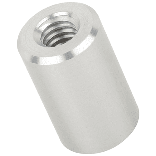 Satin aluminum finish 5/8" x 1" aluminum stand-off barrel with low profile cap for cleaner look.