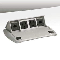 Silver Mica Power and Data Grommet with 2 Outlets and 2 Cat5e Data Jacks