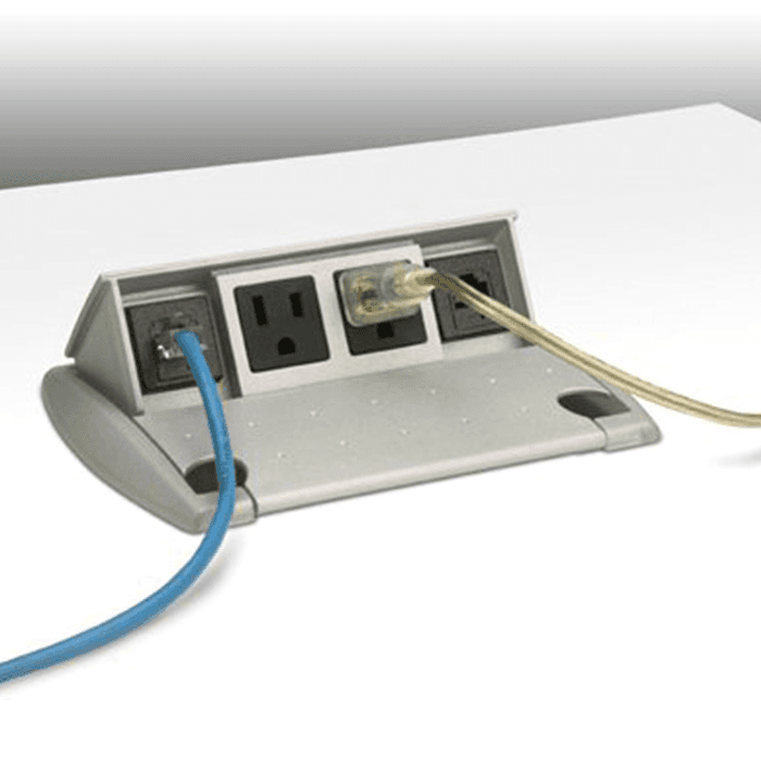 Spring-loaded lid lifts wires into trough for clean workspace