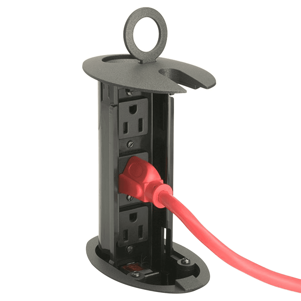 PCS27A Hidden Power Grommet in Nickel Mica with Pull-Ring Cap and 3 Outlets