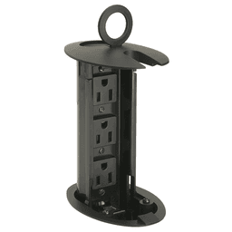 Contemporary Matte Black Grommet with 3 Power Outlets for Neat Desktop Look