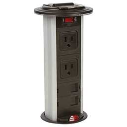Matte black kitchen power and data grommet with clear rubber seal ring for spill prevention