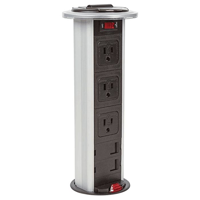 Matte Black/Satin Aluminum 4-1/16" Kitchen Power and Data Grommet with 3 Power and 2 USB Outlets by Doug Mockett And Company Inc
