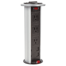 Matte Black/Satin Aluminum 4-1/16" Kitchen Power and Data Grommet with 3 Power and 2 USB Outlets by Doug Mockett And Company Inc