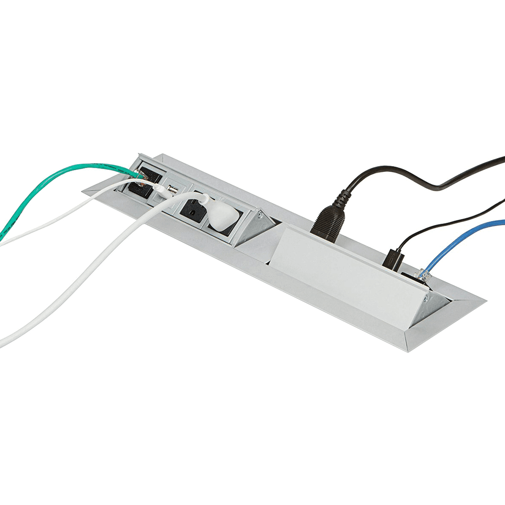 Thin and Unobtrusive Cutout - 4 Power Outlets, 2 Dual USB Chargers, 2 Cat5e Data Jacks - UL Listed, cUL Listed