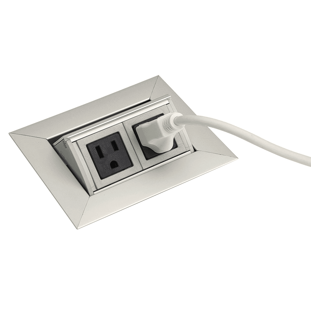 Small Pop-Up Power Grommet with 2 Outlets, Satin Aluminum - Doug Mockett And Company Inc