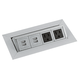 Convenient and sleek pop-up power grommet with electrical and USB outlets by Doug Mockett And Company Inc
