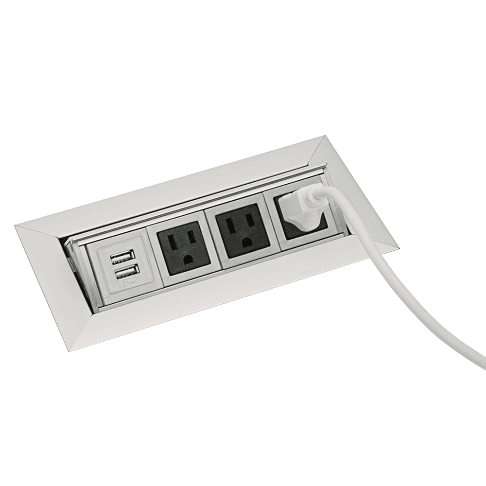 Versatile Black Pop Up Power Grommet - 3 Power Outlets and Dual USB Charger