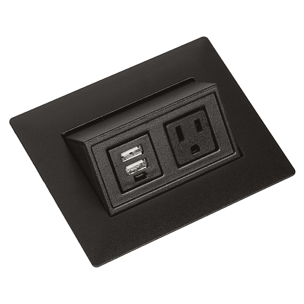 Contemporary Flip-Up Power Grommet with 1 Electric and 2 USB Outlets, Matte Black - Doug Mockett And Company Inc