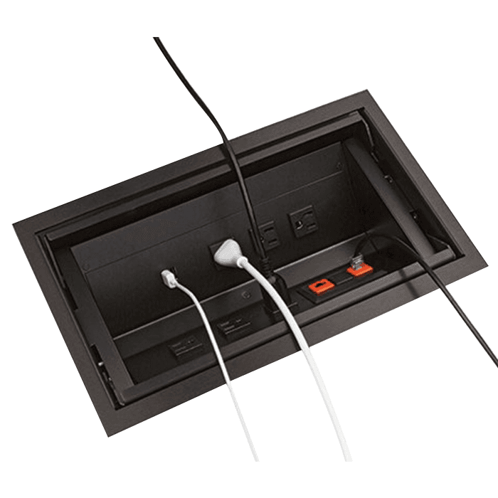 Flush Satin Black Power Grommet with 6 Outlets, 2 Data Connections and Dual USB Charger - Doug Mockett And Company Inc