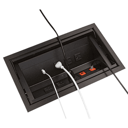 Flush Satin Black Power Grommet with 6 Outlets, 2 Data Connections and Dual USB Charger - Doug Mockett And Company Inc