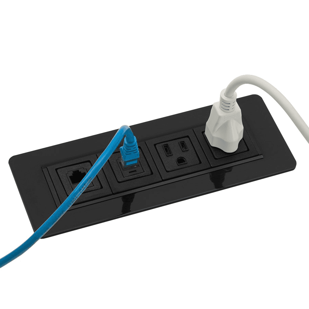Mounts Nearly Flush with 2 Power Outlets and 2 Cat5e Data Jacks