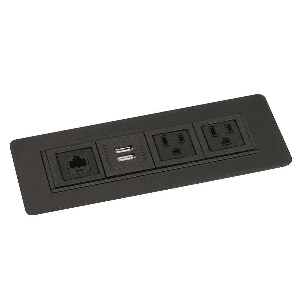8" Rectangular Power/Data/USB Grommet, Glossy Black - Charge 2 mobile devices at once