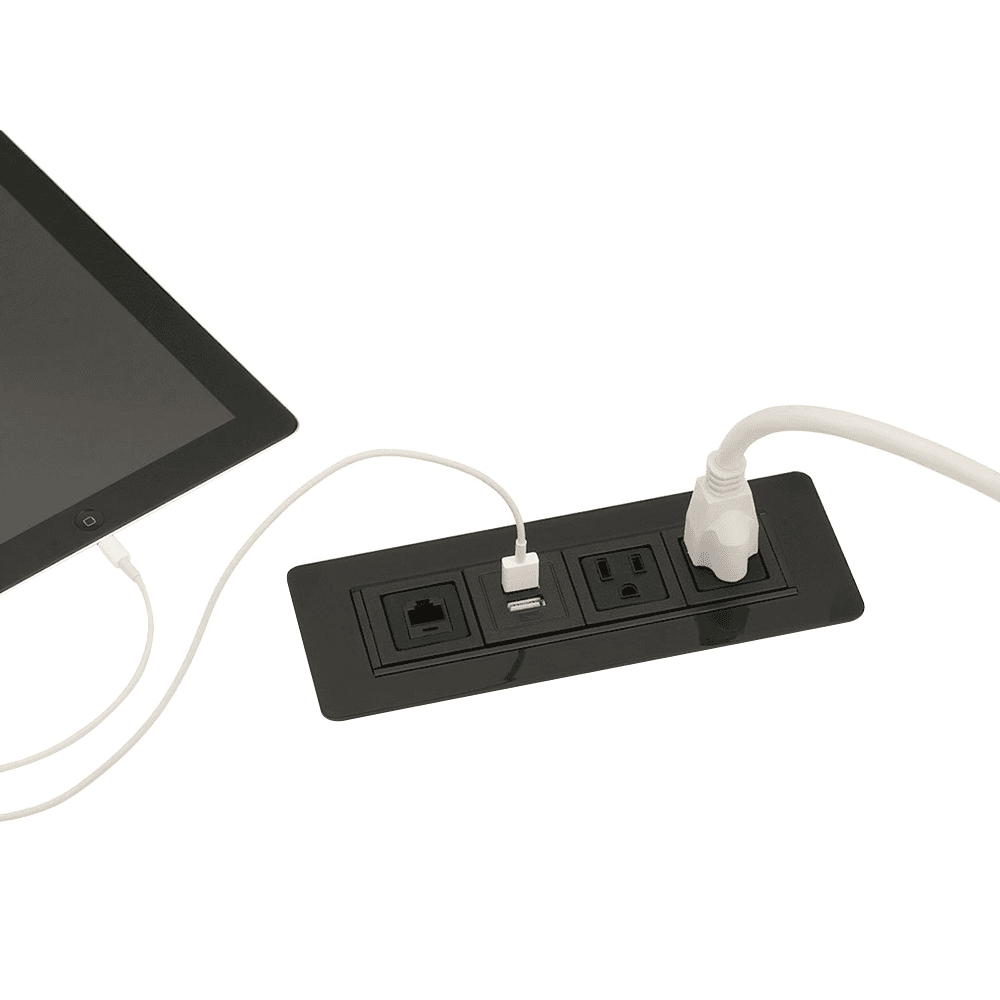 Flush mount power/data/USB grommet with cat5e data jack and 6 ft cord