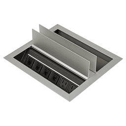 11-5/16" Dual-Sided Recessed Power Grommet with 2 Power and 4 Data Outlets, Satin Aluminum - Front View