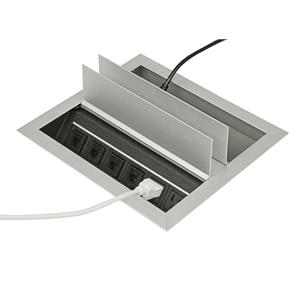 Dual-Sided Access Recessed Power Grommet - Satin Aluminum