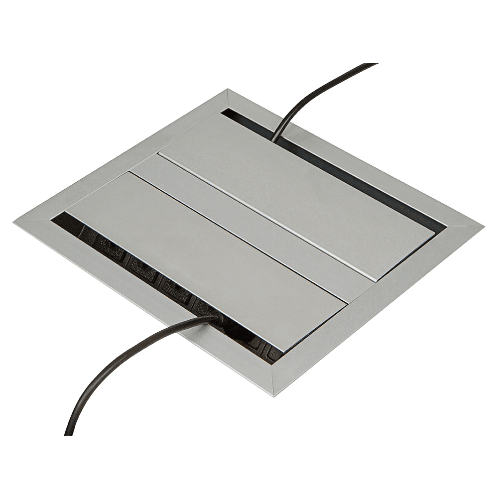 Hinged Lid Cover of Recessed Power Grommet - Satin Aluminum
