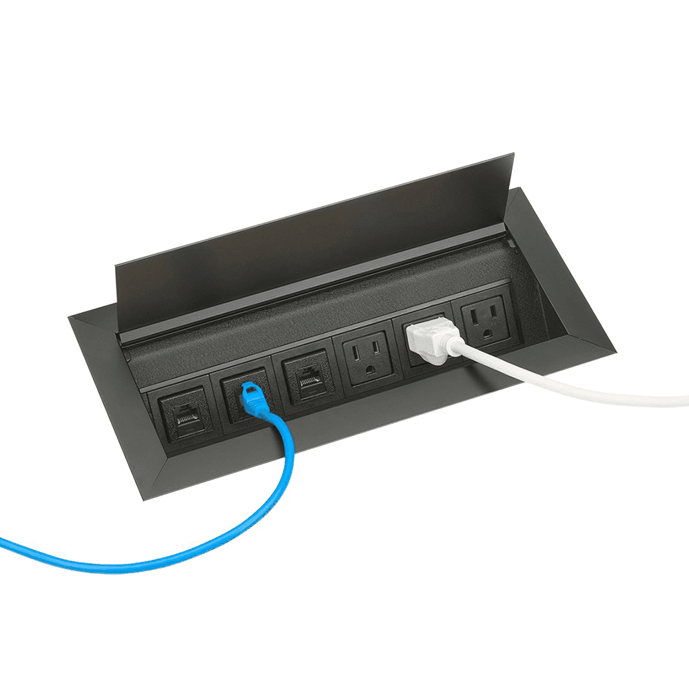 Angled view of Recessed Power/Data Grommet with 6 ft. Electrical Cord