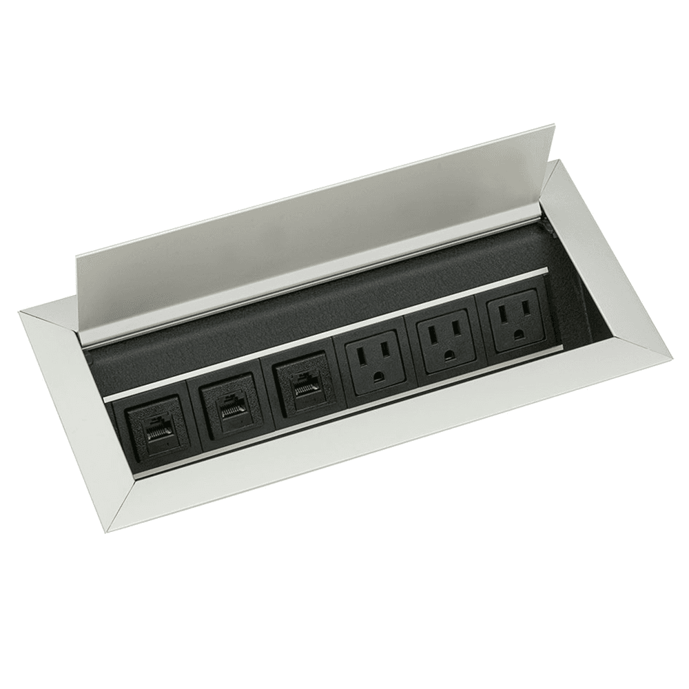 Satin Aluminum Recessed Power/Data Grommet for Clean Table Look