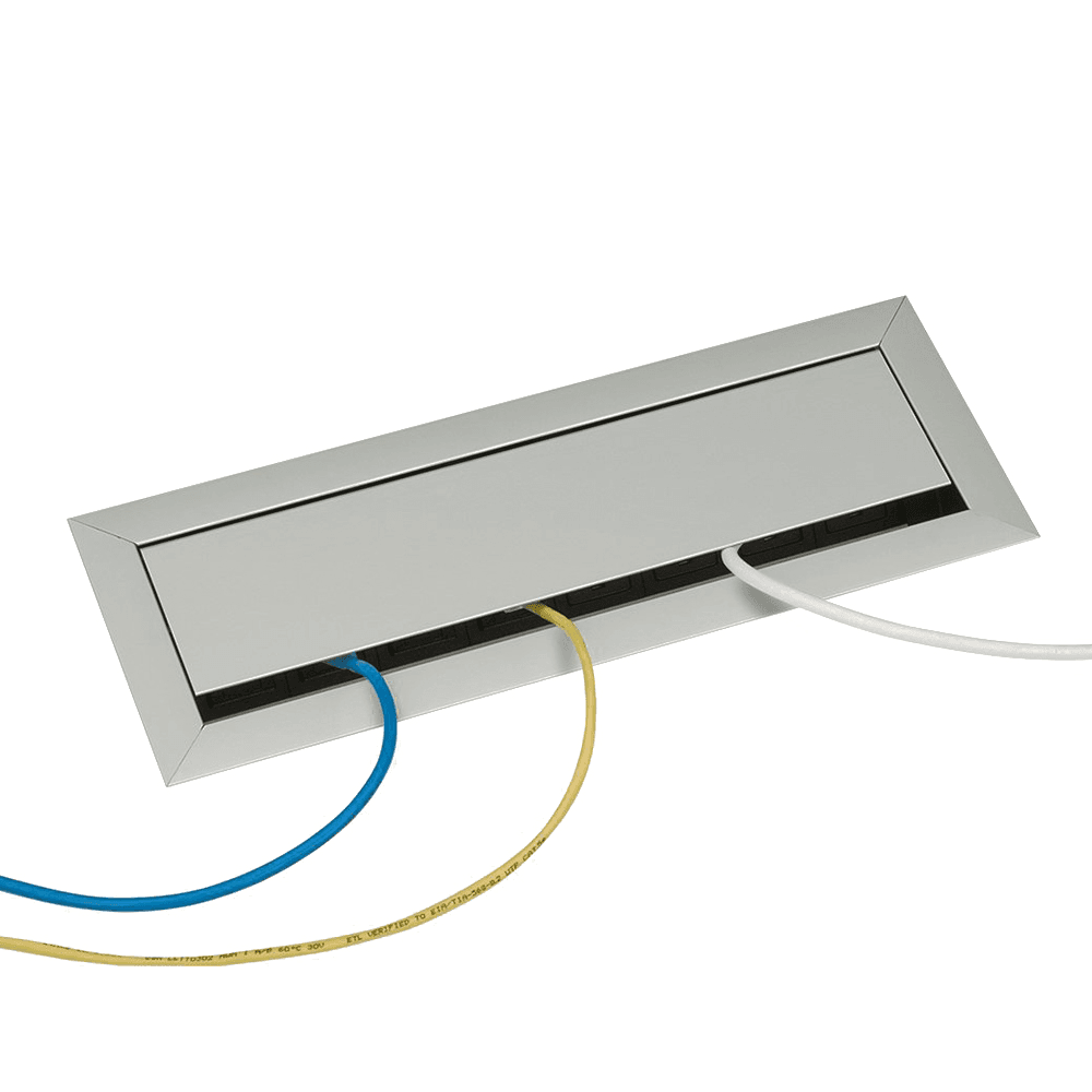 Thin Hinged Lid Cover Recessed Power and Data Grommet