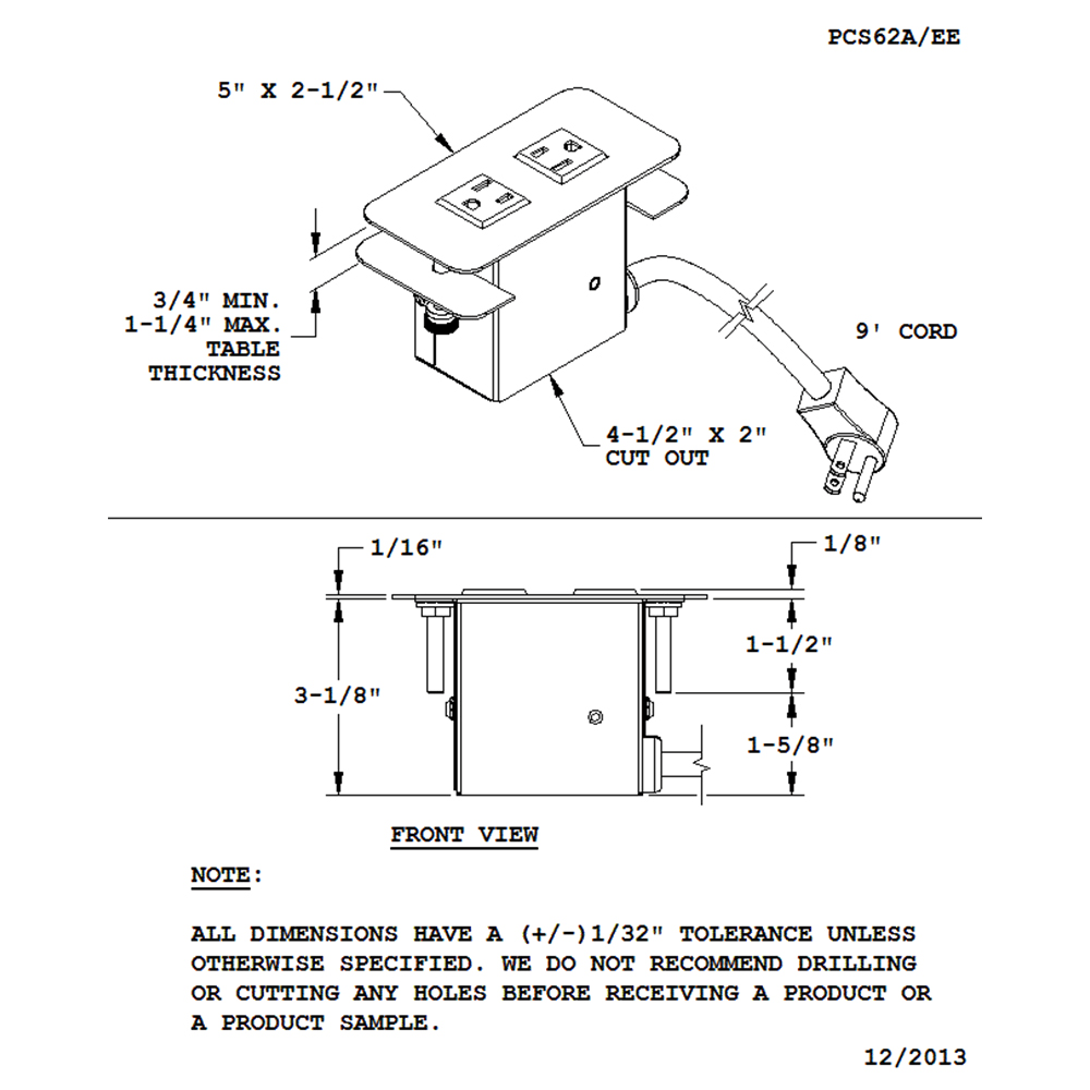 Reverse facing outlets accommodate large plugs and power adapters