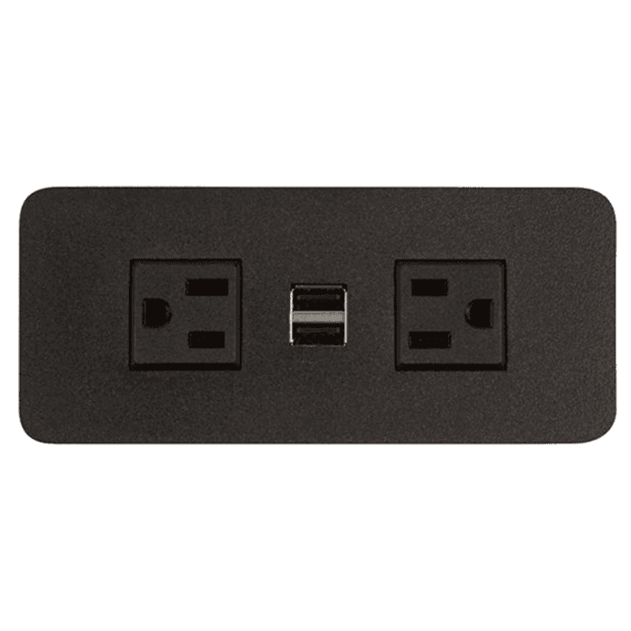 Adjustable black power grommet with dual USB and 2 outlets