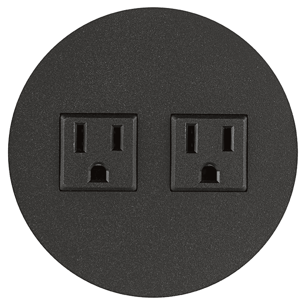 Black Mini Round Flush Power Grommet with 2 Outlets - Doug Mockett And Company Inc