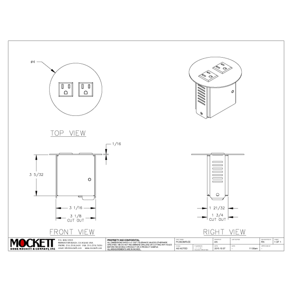 Ultra-thin Round Flange Mini Round Flush Power Grommet by Doug Mockett And Company Inc