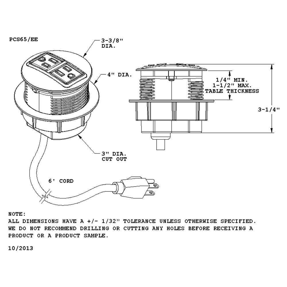 Satin Nickel/Black 3-3/8" Round Recessed Power Grommet with 2 Power Outlets by Doug Mockett And Company Inc