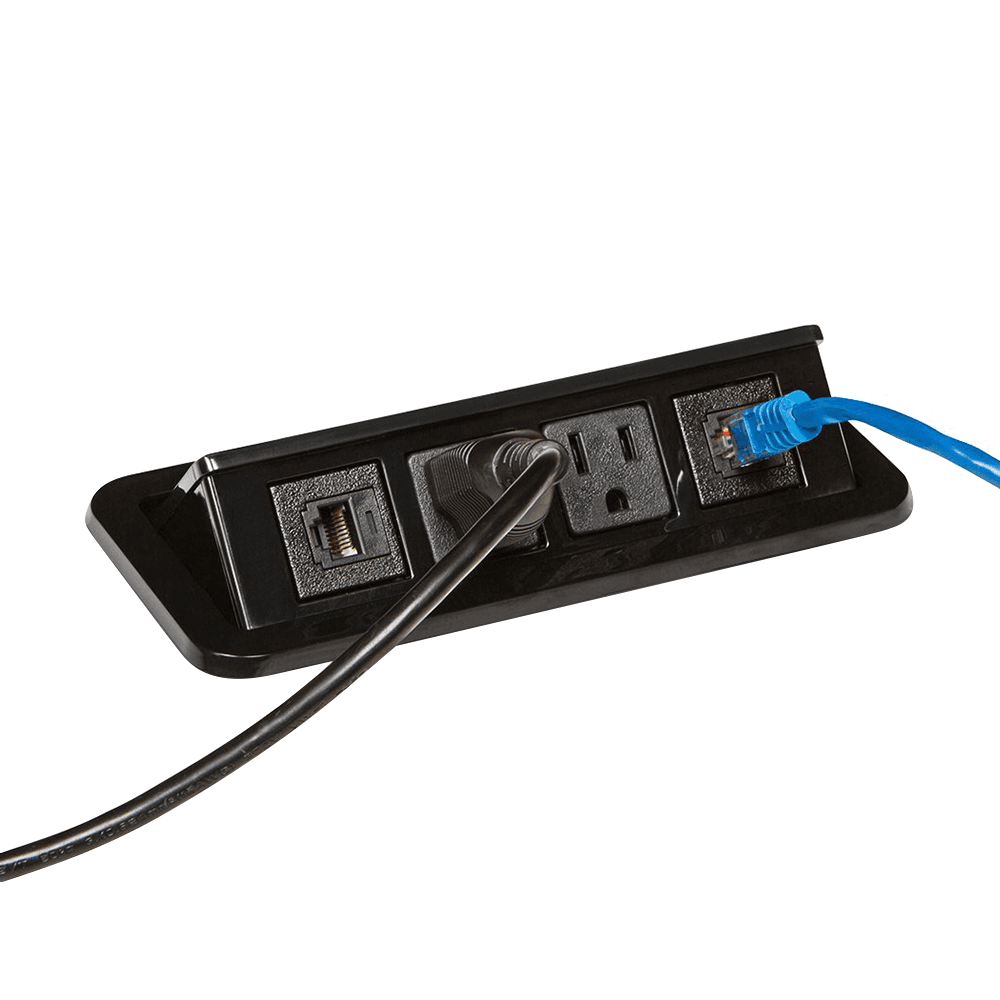 Interchangeable Tops Available for Flip-Up Power and Data Grommet in Glossy Black