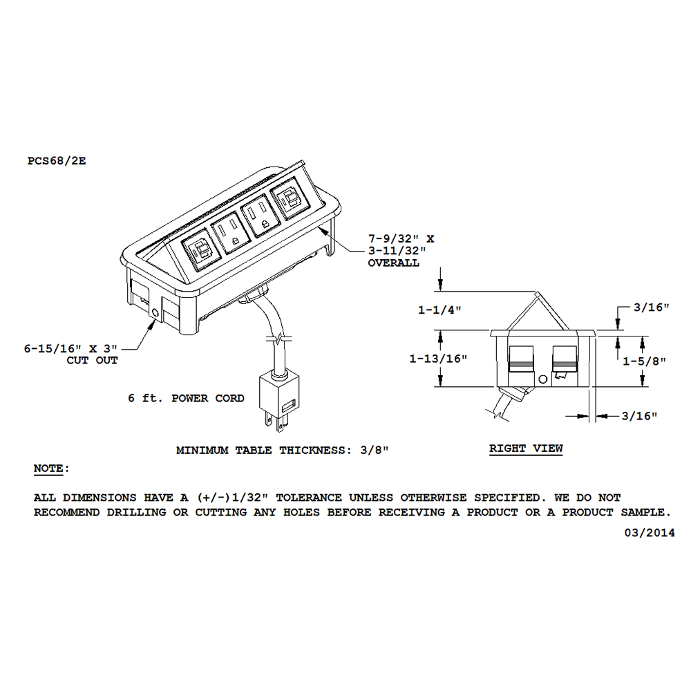 Soft Touch Low Profile Carriage for Flip-Up Power and Data Grommet in Glossy Black