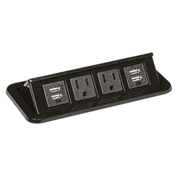 Flip-Up Power Grommet with 2 Power and 2 Dual USB Outlets in Glossy Black Finish
