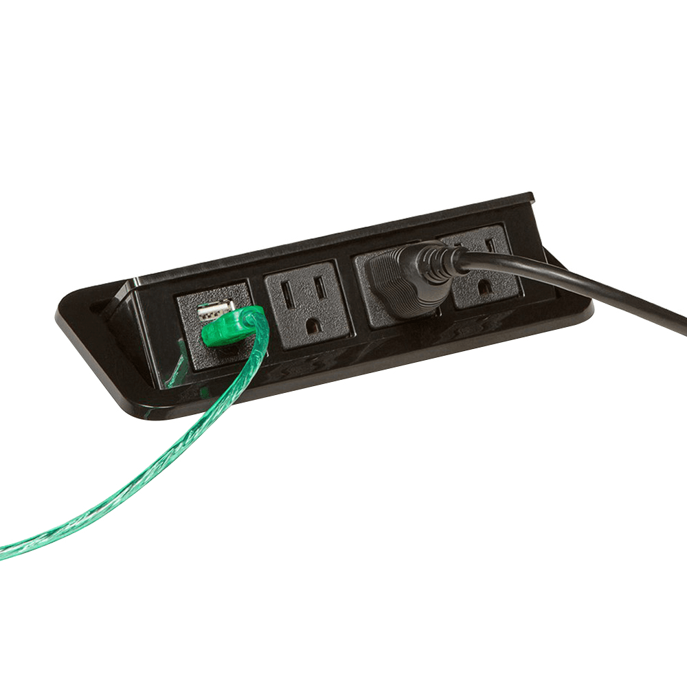 Flip-Up Power Grommet with 3 Power and Dual USB Outlets in Glossy Black by Doug Mockett And Company Inc