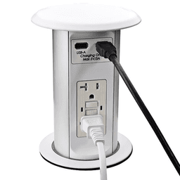 Matte White Pop-Up Kitchen Power Grommet with Tamper Resistant Receptacles and USB Charging Inputs