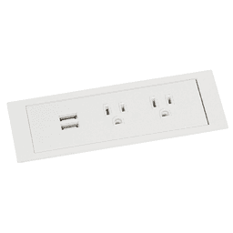 Flush mount power grommet in white with 2 electrical outlets and dual USB charger by Doug Mockett And Company Inc