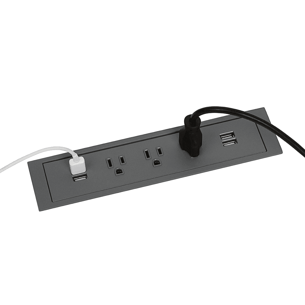 White Minimalist Flush Mount Power Grommet with 3 Power and 2 USB Outlets by Doug Mockett And Company Inc