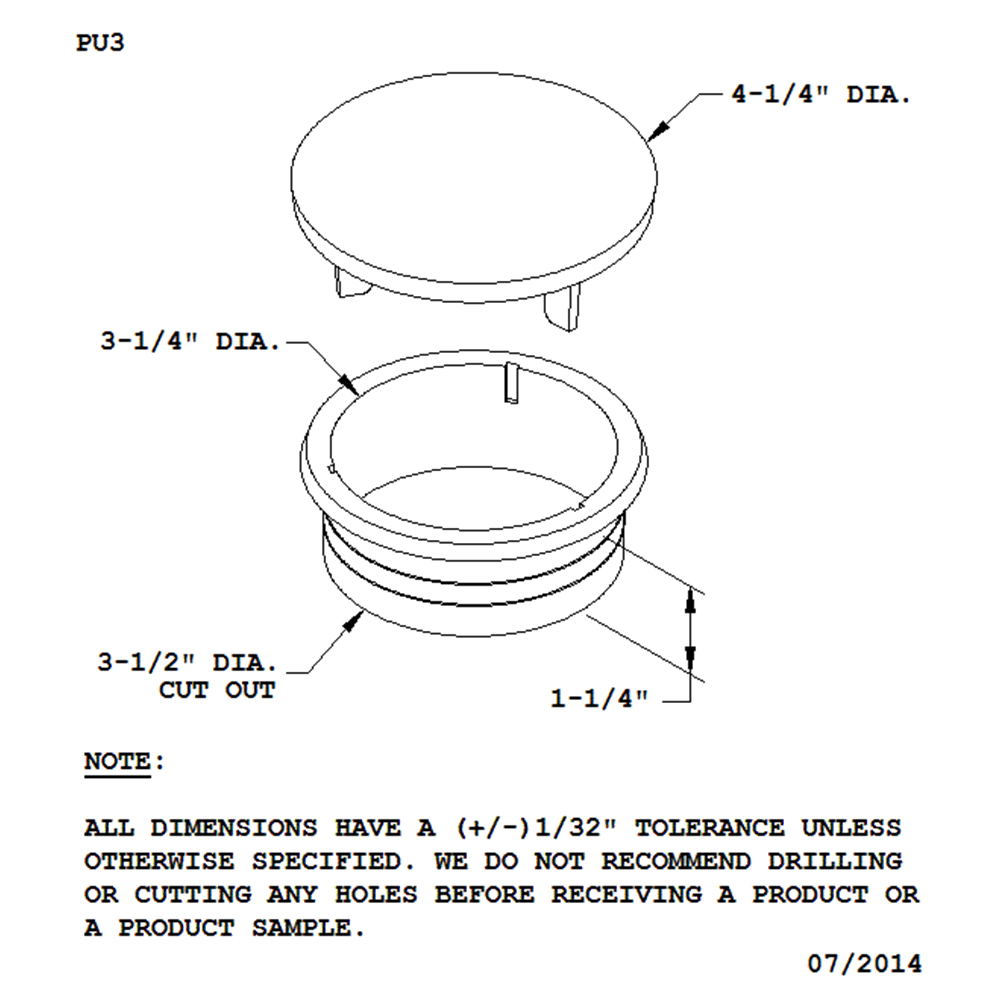 Pop-up desk grommet set with flush or raised cap option