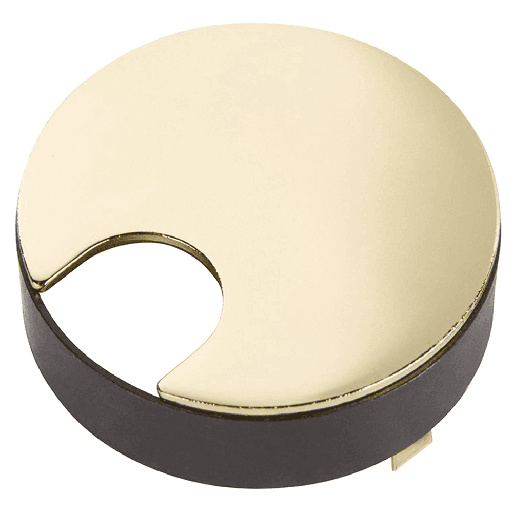 3 inch flush mount desk grommet in polished brass with steel cap and black oxide sleeve