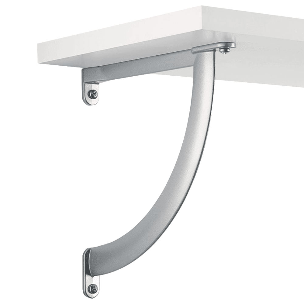 9x7 Arc Shelf Bracket in Metallic Silver Finish mounted above shelf