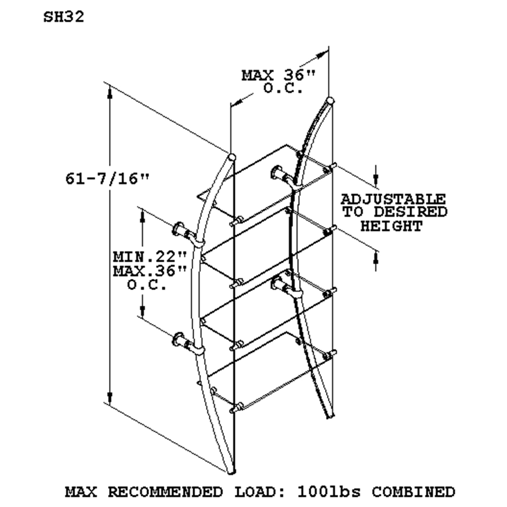 Indefinitely Adjustable Satin Aluminum Bow Shelf System