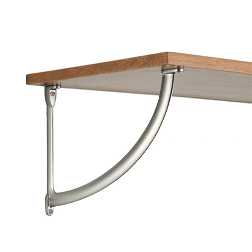 Polished chrome finish SWS5 arc work surface shelf bracket for wider shelves or light duty work surfaces.