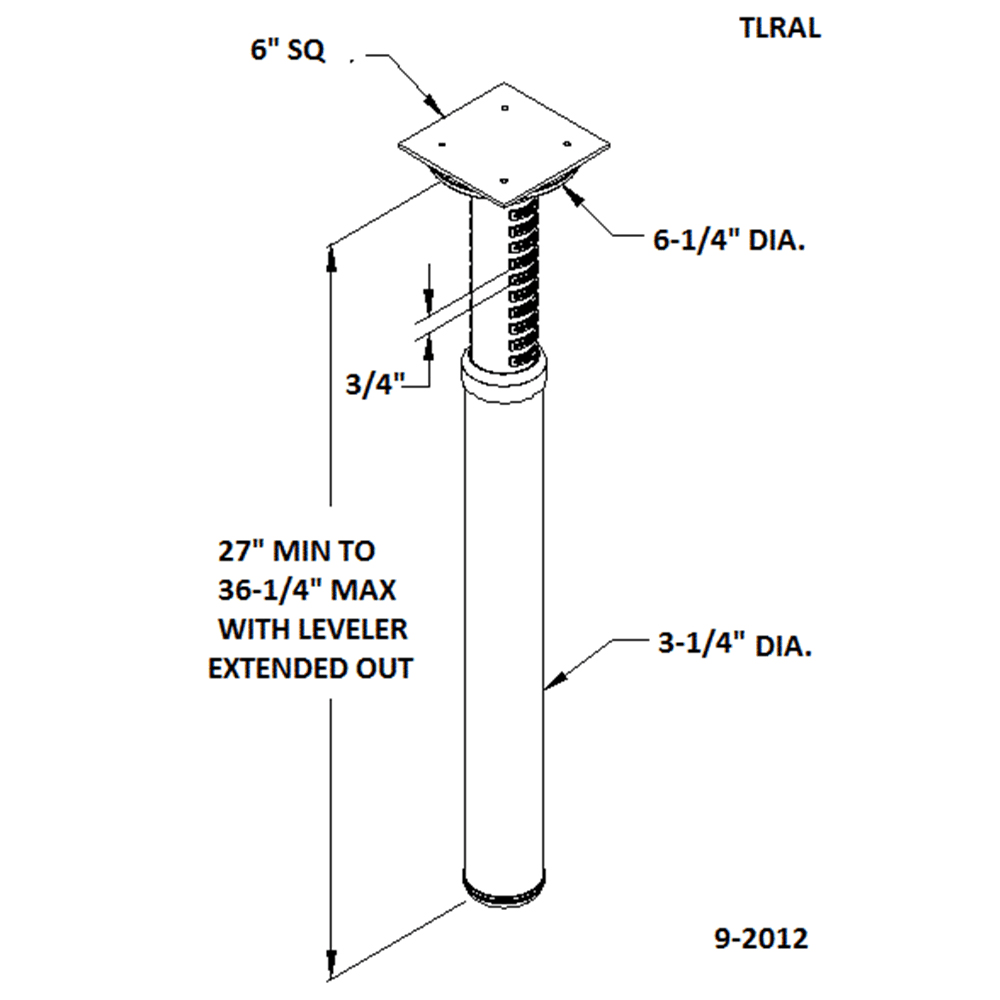 Adjustable Table Leg, 8 3/4" Vertical Adjustment, Lightweight, Solve Multiple Height Problems, Smooth or Serrated Tube