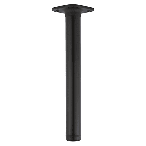 Matte black table leg with gently radiusing top plate and rounded leveler for 3/4" adjustment.