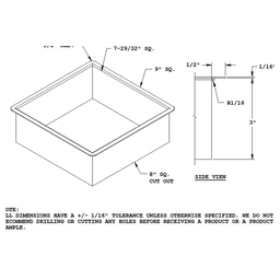 TM2 Trash Grommet Liner for 8" Hole, Satin Stainless Steel, 3" Liner Depth