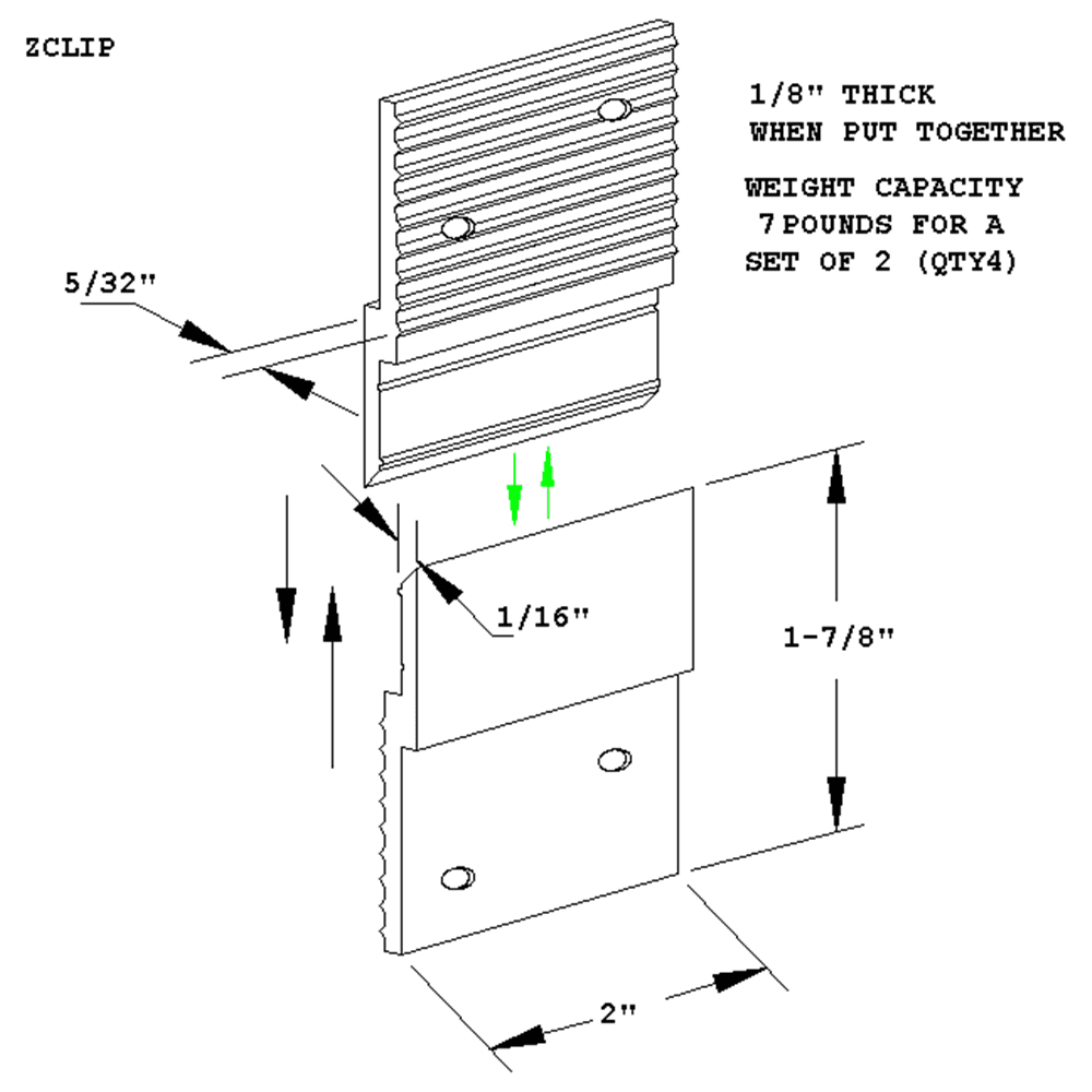 2" x 1-7/8" Aluminum Z Clip, Satin Aluminum - Alt Image 4