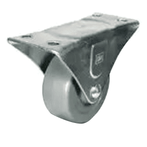 Gray non-marking rigid caster with side locking brake or without brake, available in various sizes and finishes. Widely used in factories and warehouses.