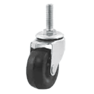 2" Light Duty Threaded Stem Rubber Swivel Caster without Brake, Black Rubber, Embossed Zinc Plated, 3/8" Diameter Stem